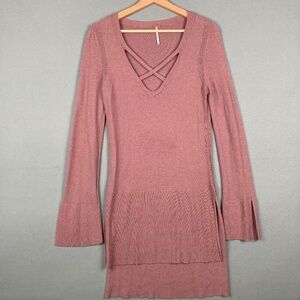Free People Women's Lavender Waterfall Criss Cross Tunic  Sweater Long Sleeve S